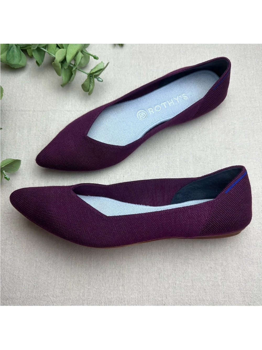 Rothy's Pointed Toe Knit Comfort Shoe Plum Purple Wool Upper Size 10.5